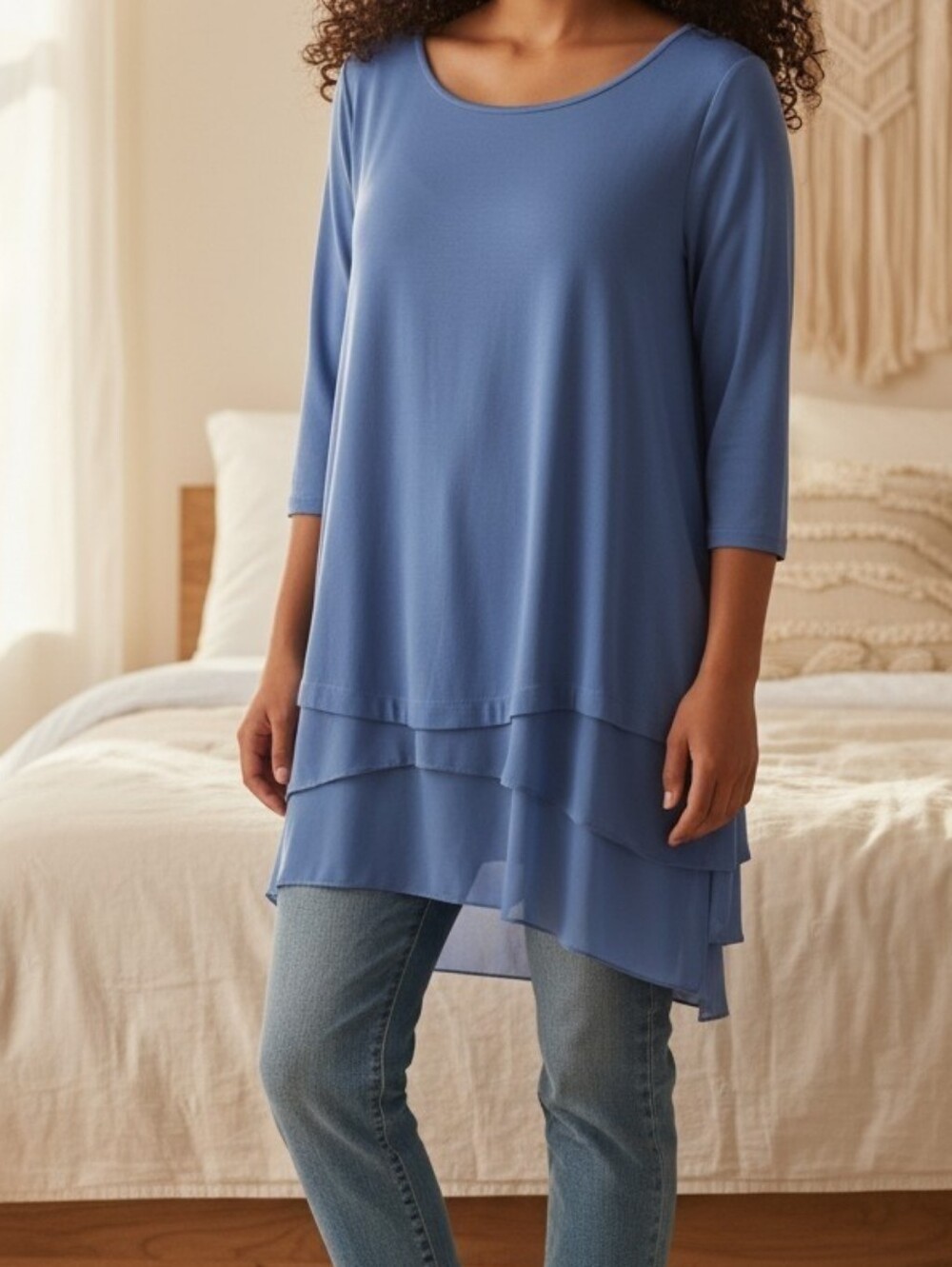 Alfani 3/4 Sleeve Blouse Tunic Style Blue Top XL